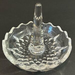 Vintage Ring Holder Crystal Cut Glass Jewelry Trinket Dish Sink Night Stand